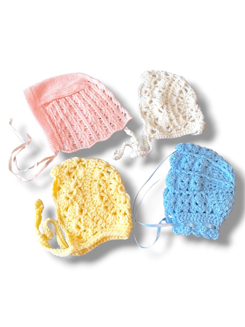 Handmade Crochet Baby Bonnets Set of 4 - Heirloom Gift